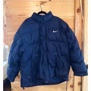 Vintage Nike Swoosh Navy Blue Down 90s Puffer Jacket